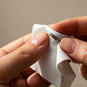 指輪を布で磨く